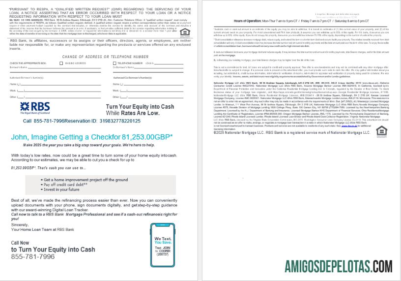 Declaração de empréstimo hipotecário do Royal Bank Of Scottish (RBS) do Reino Unido em formatos Word e PDF, 4 páginas 3 4 exemplo real